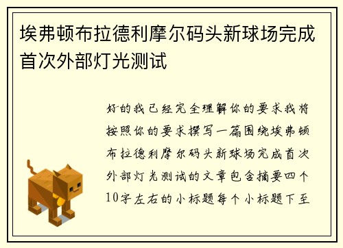 埃弗顿布拉德利摩尔码头新球场完成首次外部灯光测试